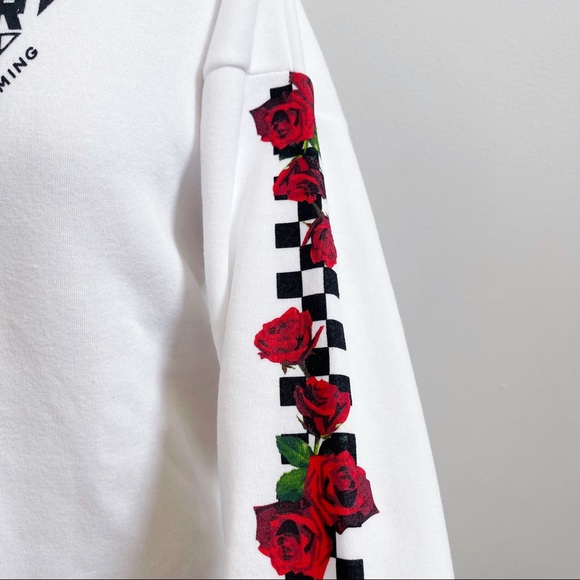 White Black Checkered Red Roses Influenced Hoodie Youth XL - Picture 4 of 14